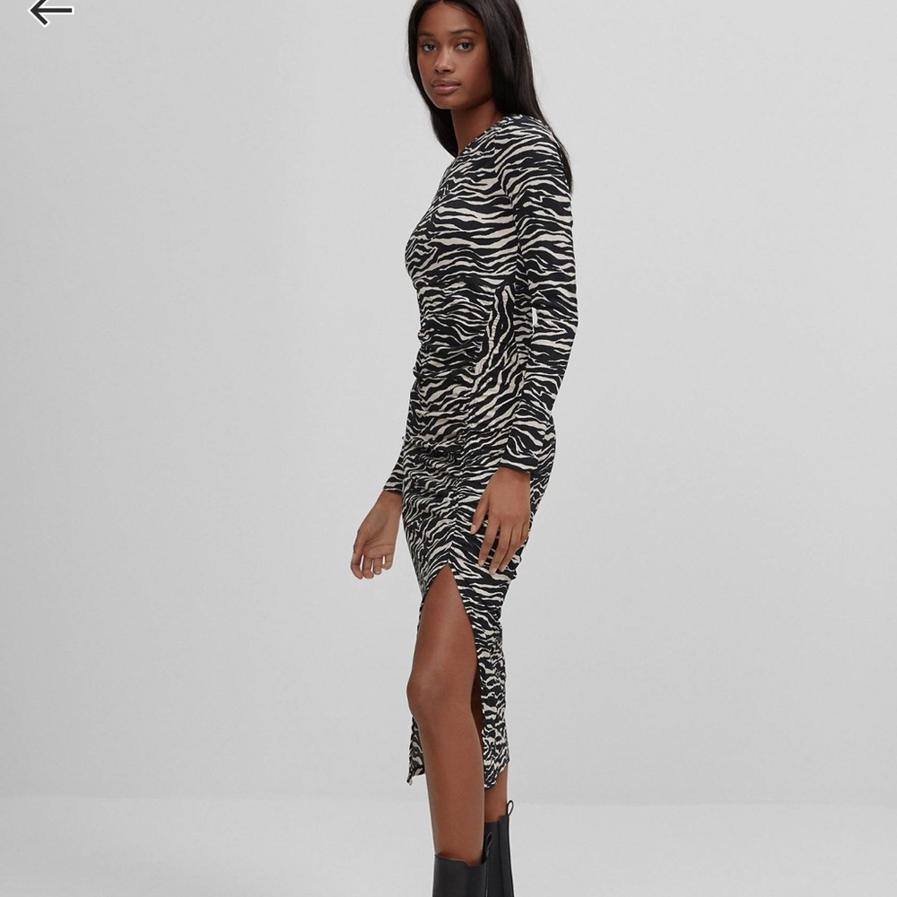Bershka Zebra Print MIDI Dress with ruching